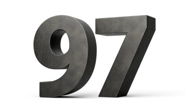 Doksan yedi numara. Gri uçlu demirden yapılmış 97 basamak. Beyaz arka planda izole edilmiş.
