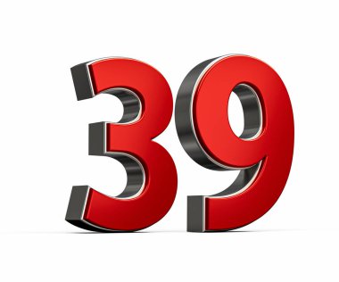 Kalın Kırmızı 39 numara Parlak Metalik Beyaz Arkaplan 3D Görüntü