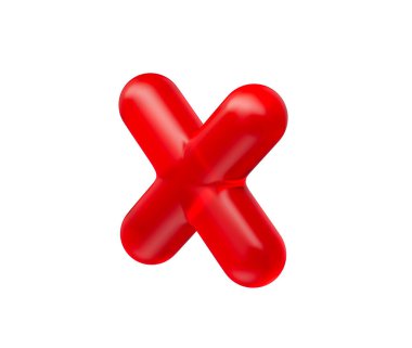 3 boyutlu parlak kırmızı çarpma sembolü, parlak ve modern yansıtıcı bir görünüme sahip. 3d illüstrasyon