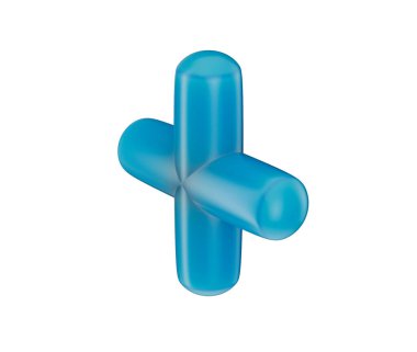 Pürüzsüz, yuvarlak kenarlı, parlak bir kapağı olan 3D mavi artı işareti. 3B Görüntü