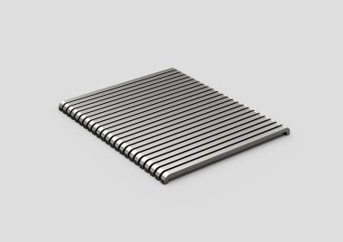 Pürüzsüz ve yapılandırılmış metalik bir yüzey oluşturan zımba çivileri yığılmış bir oluşum. 3d illüstrasyon