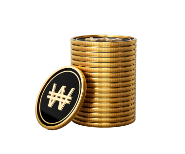 Parlak Altın ve Siyah Kore Won Bozuklukları Yuvarlak Sikkeler Yığını 3D Görüntü