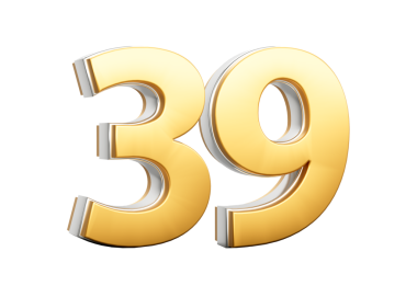 3D Altın Parlak 39 numara Gümüş Dış Çizgili 39 numara