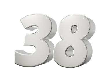 Gümüş 3D numara 38 38. 3d illüstrasyon