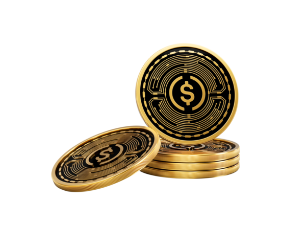 Altın Kripto Para Yığını USDC Yuvarlak Sikkeler Yığını 3D İllüstrasyon