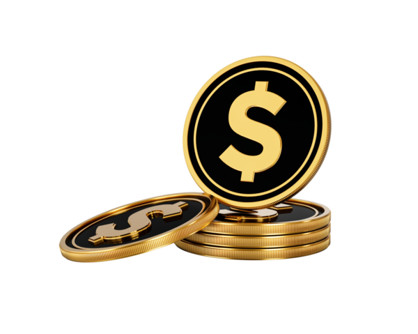 Parlak Altın ve Siyah Birleşik Devletler Doları Yuvarlak Paralar Yığını 3D Görüntü