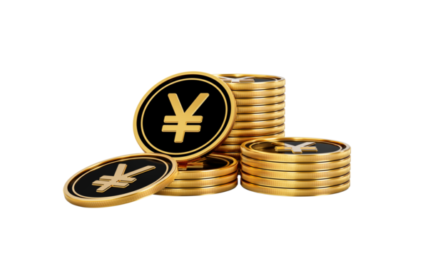 Parlak Altın ve Siyah Japon Bozuklukları Yuvarlak Sikkeler Yığını 3D Resimler