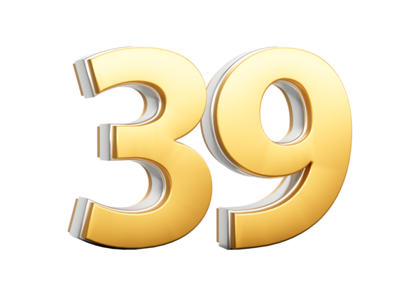 3D Altın Parlak 39 numara Gümüş Dış Çizgili 39 numara