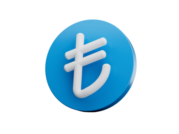 Üzerinde lira sembolü olan mavi sikke. Türk Para Birimi İşareti. 3D Tasarım Bozuklukları. 3d illüstrasyon