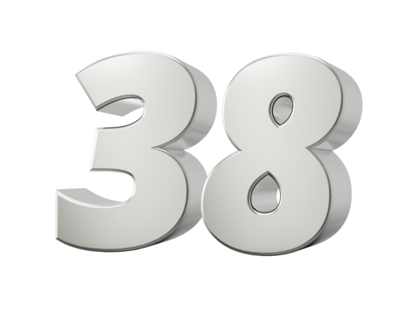Gümüş 3D numara 38 38. 3d illüstrasyon