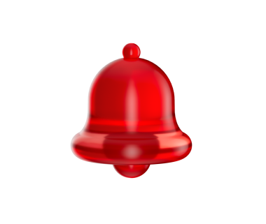 3 boyutlu kırmızı çan simgesi, parlak, pürüzsüz bir son ve içinde bir alkış. 3B Görüntü.