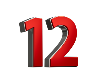 Koyu kırmızı 12 numara Parlak Metalik Beyaz Arkaplan 3D Görüntü