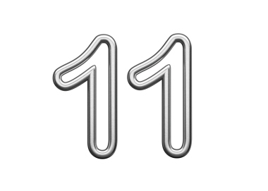 11 Numara: Gümüş Metalik Beyaz Arkaplan 3D Görüntü