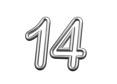 14 numara Gümüş Metalik Beyaz Arkaplan 3D Görüntü