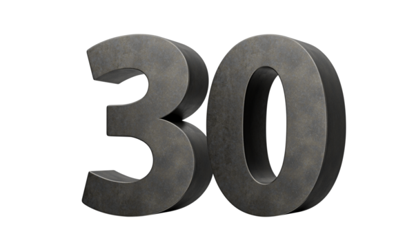 Gri, pürüzsüz, üç boyutlu resimden yapılmış 30 numara.