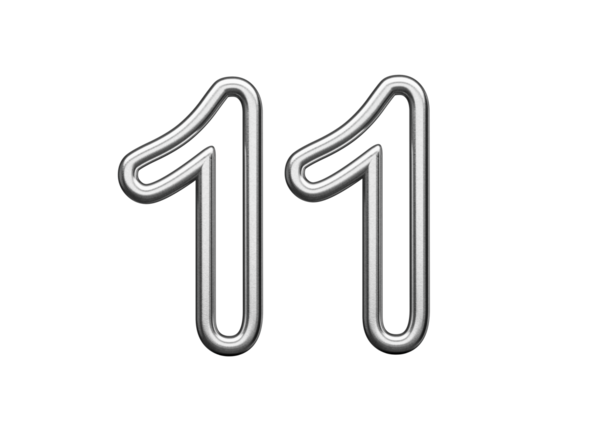 11 Numara: Gümüş Metalik Beyaz Arkaplan 3D Görüntü