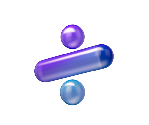 Mor-mavi gradyanı, yumuşak yansımaları ve derinliği olan 3D parlak bölme sembolü. 3B Görüntü