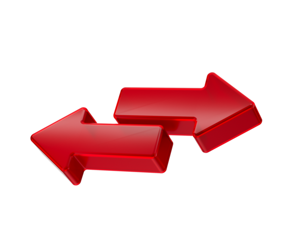 3D İki Kırmızı Ok takası ve transferi sembolize ediyor. 3d illüstrasyon