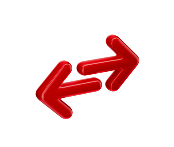 3D İki Kırmızı Ok takası ve transferi sembolize ediyor. 3d illüstrasyon