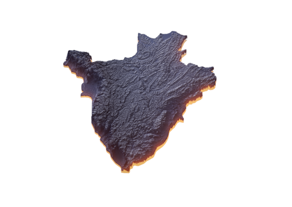 Aydınlatılmış Burundi Veri Haritası Coğrafi Özellikleri Vurguluyor Neon Işıklı 3B Görüntü