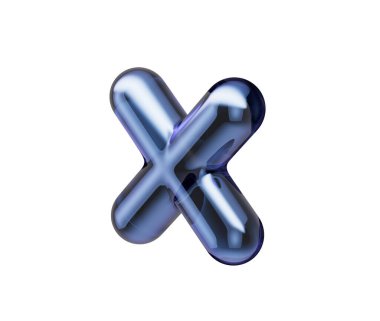 Pürüzsüz yansımaları ve metalik bir kaplaması olan üç boyutlu koyu mavi çarpım sembolü. 3d illüstrasyon