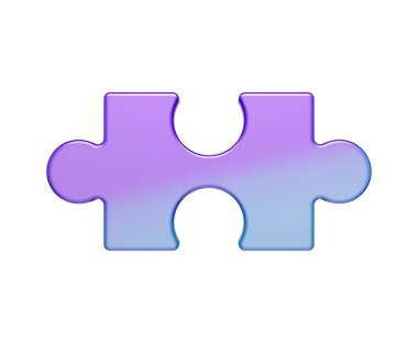 Pırıl pırıl mor ve mavi bir yapboz parçası, parlak, fütüristik bir tasarımı var. 3d illüstrasyon