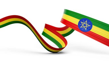 Etiyopya 'nın 3d Bayrağı 3d Dalgalı Parlak Etiyopya Kurdelesi Beyaz Arkaplanda İzole Edildi 3d Görüntü