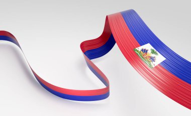Haiti 'nin 3d Bayrağı 3d Parlak Dalgalı Haiti Kurdelesi Beyaz Arkaplanda 3d Görüntü