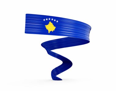 3d Kosova Bayrağı 3d Sallanan Dalgalı Kurdele Beyaz Arkaplanda İzole Edildi 3d Görüntü