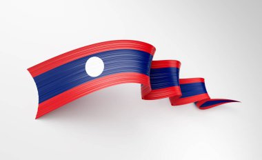 Laos 'un 3d Bayrağı 3d Parlak Dalgalı Dalgalı Kurdele Bayrakları Beyaz Arkaplanda İzole Edildi 3d Görüntü