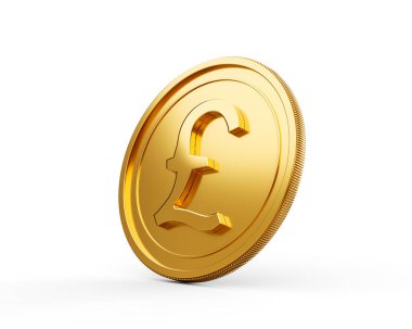 3D Altın Parlak Yuvarlak İngiliz Parası Beyaz Arkaplanda İzole Edildi 3D Görüntü