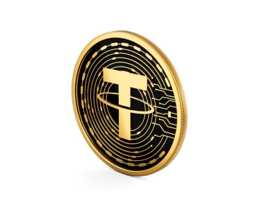 3D Altın ve Siyah Yuvarlak Şifreli Para Bağlayıcısı Beyaz Arkaplanda USDT Para 3D Görüntü