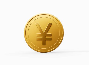 3D Altın Parlak Yuvarlak Japon Parası Beyaz Arkaplanda İzole Edildi 3D Görüntü