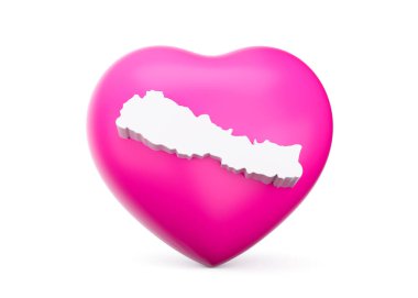 3D Pembe Kalp, Beyaz Arkaplanda İzole Edilmiş Nepal 'in 3D Beyaz Haritası