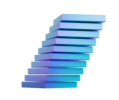 Mavi dikdörtgen bloklar yığını. Eğik bir kule etkisi yaratmak için hafif dengeli. 3B Görüntü