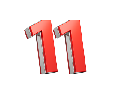 Kalın Kırmızı 11 numara ve Metalik Beyaz Arkaplan 3 boyutlu Görüntü