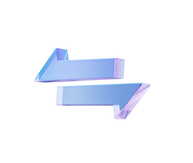 3D ok simgesi yumuşak mavi ve mor renkte, ticareti ve transferi sembolize ediyor. 3d illüstrasyon