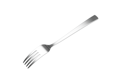 Parlak paslanmaz çelik çatal, yansıtıcı bir kaplama ve hafif kıvrımlı bir sapı var. 3B Görüntü