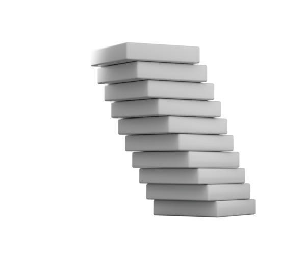 Beyaz dikdörtgen bloklar yığını. Eğik bir kule etkisi yaratmak için hafif dengeli. 3B Görüntü