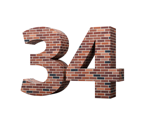 Tuğla Duvarı Numara 34 34 Renkli Tuğla Duvarı 3D Görüntü
