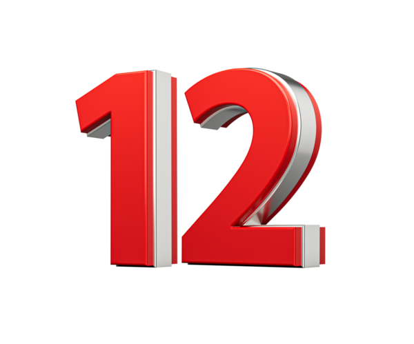 Kalın Kırmızı Numara 12 Beyaz Arkaplanda Metalik 3D Görüntü