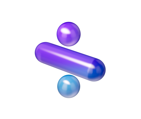 Mor-mavi gradyanı, yumuşak yansımaları ve derinliği olan 3D parlak bölme sembolü. 3B Görüntü