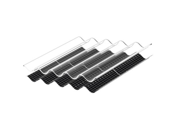 Güneş paneli sistemi dalgalı, kıvrımlı çatı kaplaması, 3 boyutlu illüstrasyon