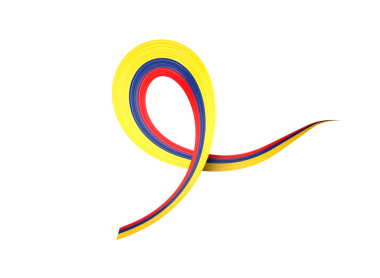 Kolombiya 'nın 3D Bayrağı Parlak Dalgalı Farkındalık Kurdelesi Kolombiya 3D Görüntü