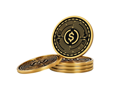 Altın Kripto Para Yığını USDC Yuvarlak Sikkeler Yığını 3D İllüstrasyon
