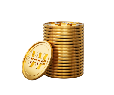 3D Yığın Altın Kore Won Bozuklukları Parlak Yuvarlak Sikkeler Yığın 3D İllüstrasyon