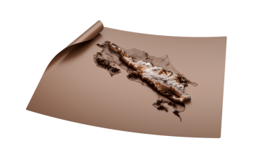 Kosta Rika 'nın Eski Tarz Kahverengi Harita Kağıt Çarşaf Üzerinde, 3 boyutlu illüstrasyon