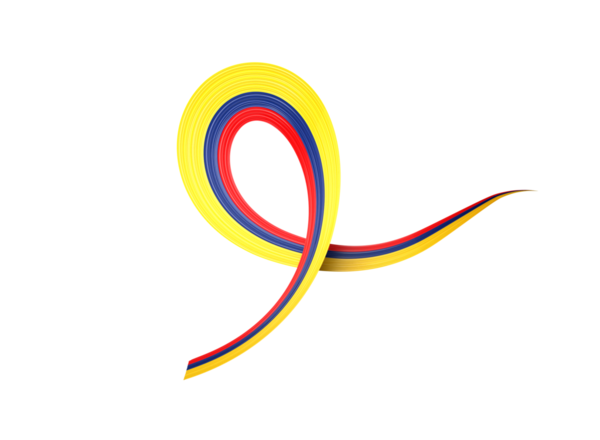 Kolombiya 'nın 3D Bayrağı Parlak Dalgalı Farkındalık Kurdelesi Kolombiya 3D Görüntü