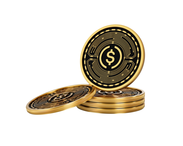 Altın Kripto Para Yığını USDC Yuvarlak Sikkeler Yığını 3D İllüstrasyon