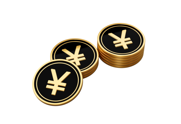 Parlak Altın ve Siyah Japon Bozuklukları Yuvarlak Sikkeler Yığını 3D Resimler